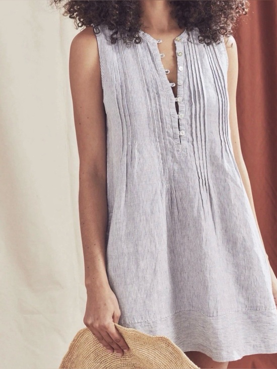 Faherty Dresses & Skirts - Faherty Isha 100% Linen Dress Womens S Pintuck Striped Sleeveless Pockets